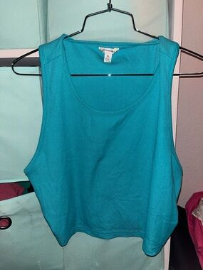 Versona Teal Ribbed Scoop Tank Top